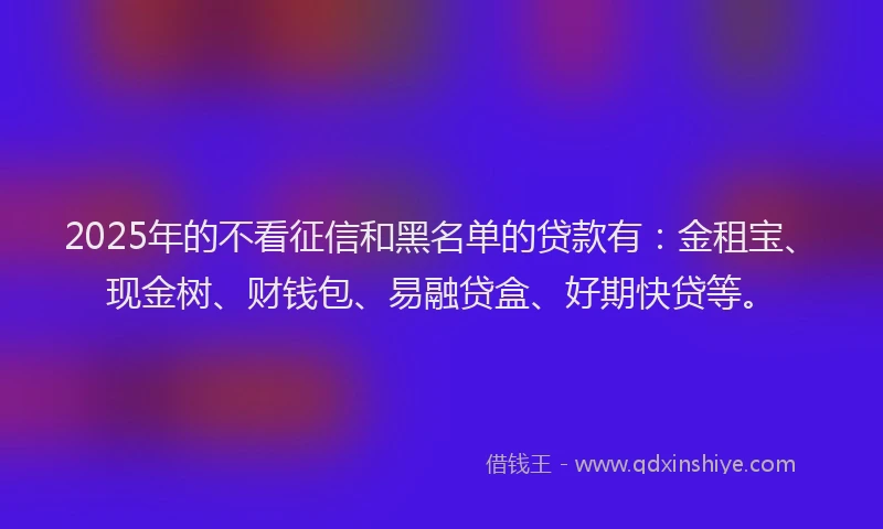 2025年的不看征信和黑名单的贷款有：金租宝、现金树、财钱包、易融贷盒、好期快贷等。