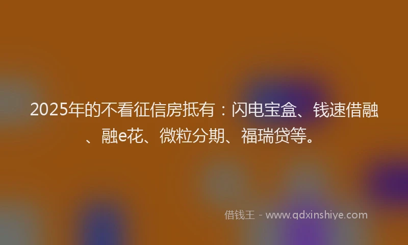 2025年的不看征信房抵有：闪电宝盒、钱速借融、融e花、微粒分期、福瑞贷等。