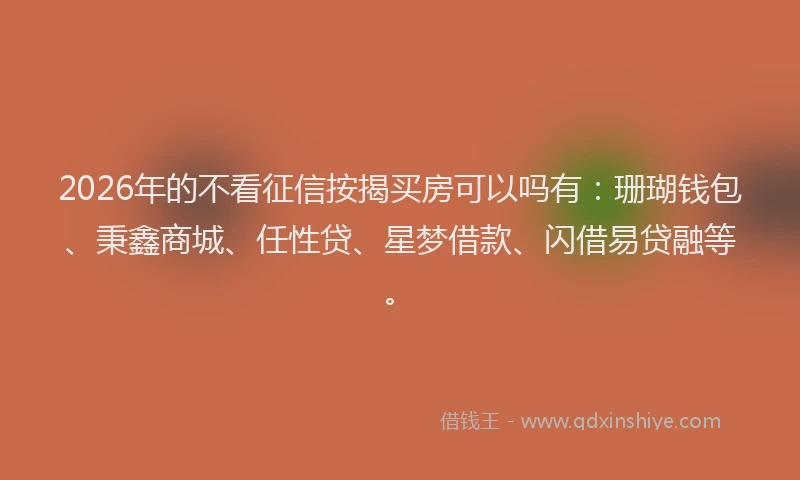 2026年的不看征信按揭买房可以吗有:珊瑚钱包、秉鑫商城、任性贷、星梦借款、闪借易贷融等。