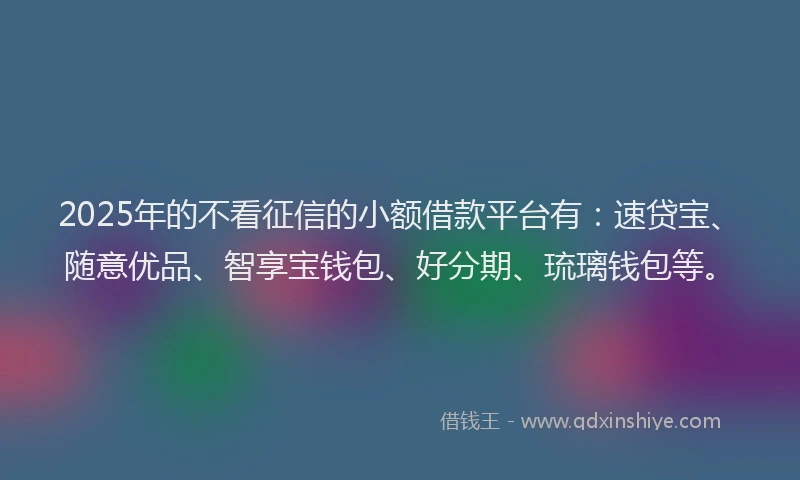 2025年的不看征信的小额借款平台有：速贷宝、随意优品、智享宝钱包、好分期、琉璃钱包等。
