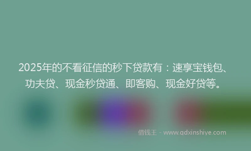2025年的不看征信的秒下贷款有:速享宝钱包、功夫贷、现金秒贷通、即客购、现金好贷等。