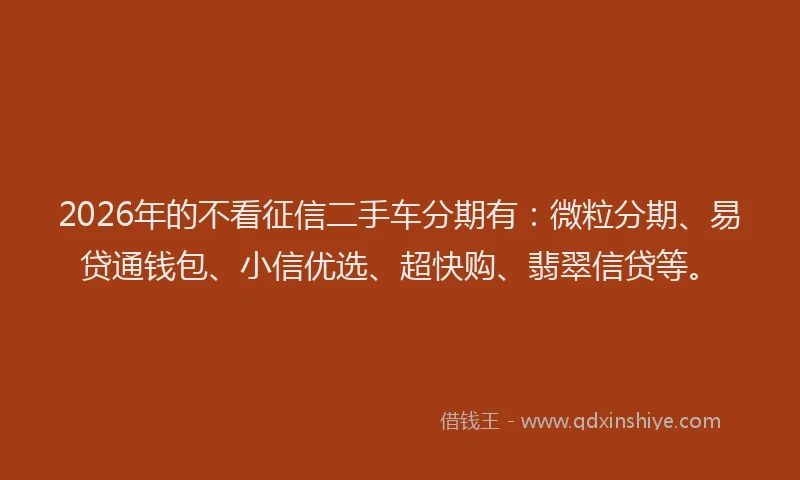 2026年的不看征信二手车分期有：微粒分期、易贷通钱包、小信优选、超快购、翡翠信贷等。