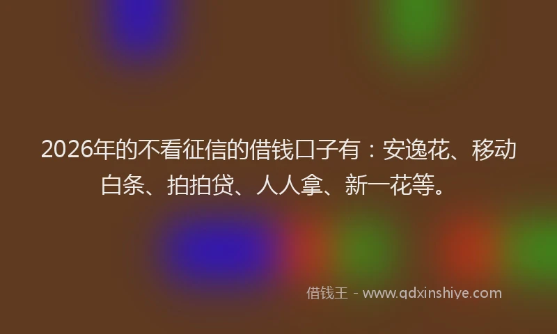 2026年的不看征信的借钱口子有:安逸花、移动白条、拍拍贷、人人拿、新一花等。