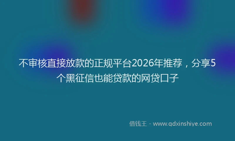 不审核直接放款的正规平台2026年推荐，分享5个黑征信也能贷款的网贷口子
