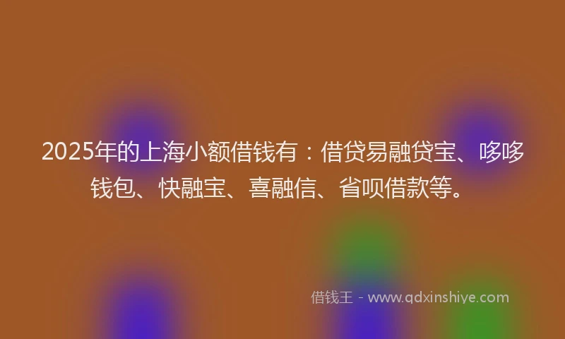 2025年的上海小额借钱有：借贷易融贷宝、哆哆钱包、快融宝、喜融信、省呗借款等。