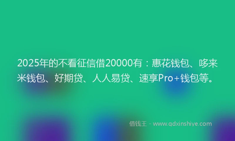 2025年的不看征信借20000有:惠花钱包、哆来米钱包、好期贷、人人易贷、速享Pro+钱包等。