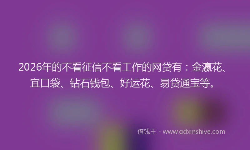 2026年的不看征信不看工作的网贷有:金瀛花、宜口袋、钻石钱包、好运花、易贷通宝等。