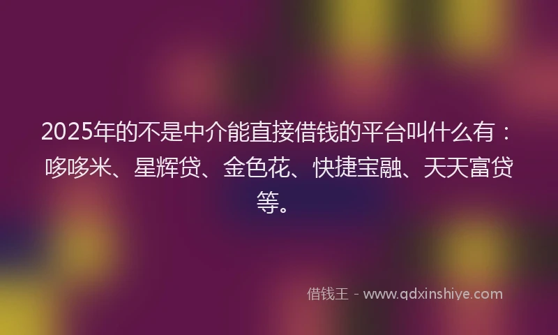 2025年的不是中介能直接借钱的平台叫什么有：哆哆米、星辉贷、金色花、快捷宝融、天天富贷等。