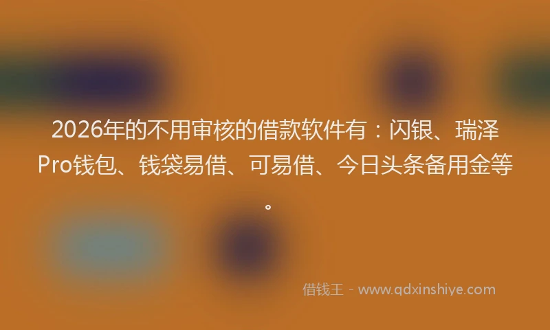 2026年的不用审核的借款软件有:闪银、瑞泽Pro钱包、钱袋易借、可易借、今日头条备用金等。