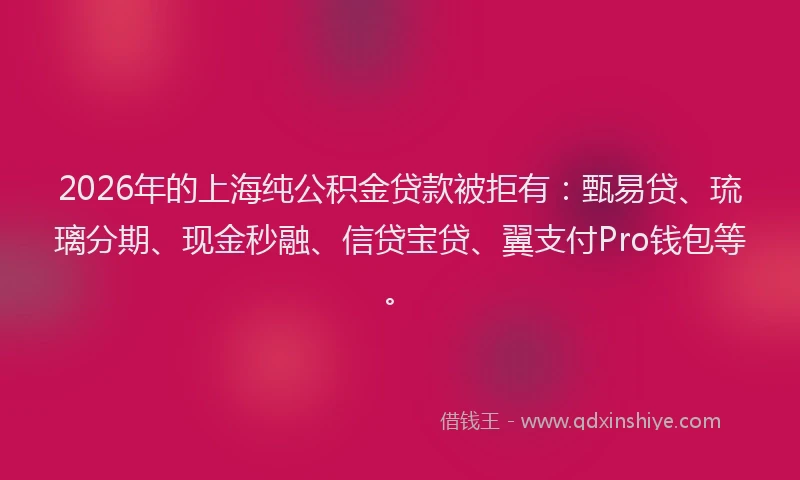 2026年的上海纯公积金贷款被拒有：甄易贷、琉璃分期、现金秒融、信贷宝贷、翼支付Pro钱包等。