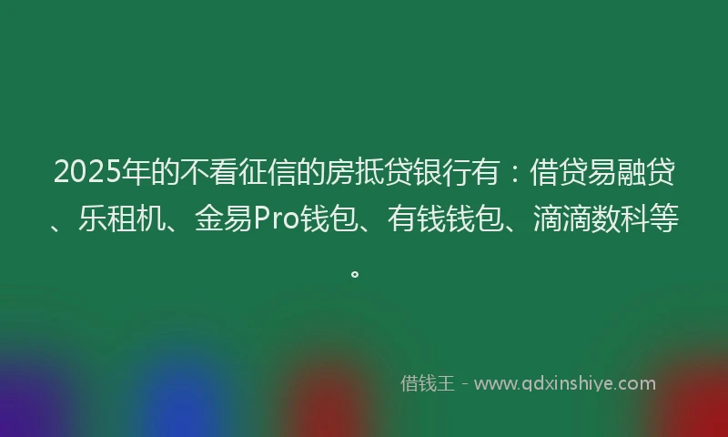 2025年的不看征信的房抵贷银行有：借贷易融贷、乐租机、金易Pro钱包、有钱钱包、滴滴数科等。