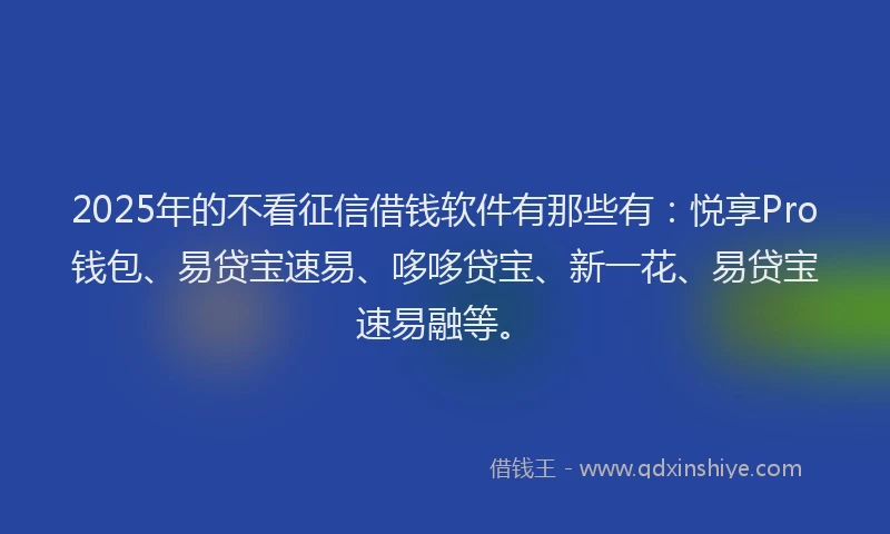 2025年的不看征信借钱软件有那些有：悦享Pro钱包、易贷宝速易、哆哆贷宝、新一花、易贷宝速易融等。