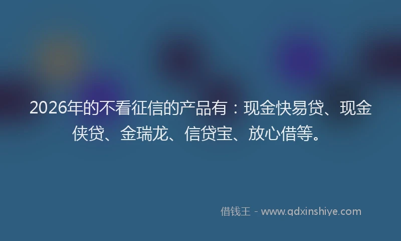 2026年的不看征信的产品有:现金快易贷、现金侠贷、金瑞龙、信贷宝、放心借等。