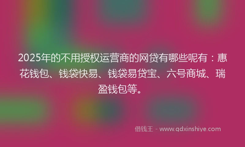2025年的不用授权运营商的网贷有哪些呢有：惠花钱包、钱袋快易、钱袋易贷宝、六号商城、瑞盈钱包等。