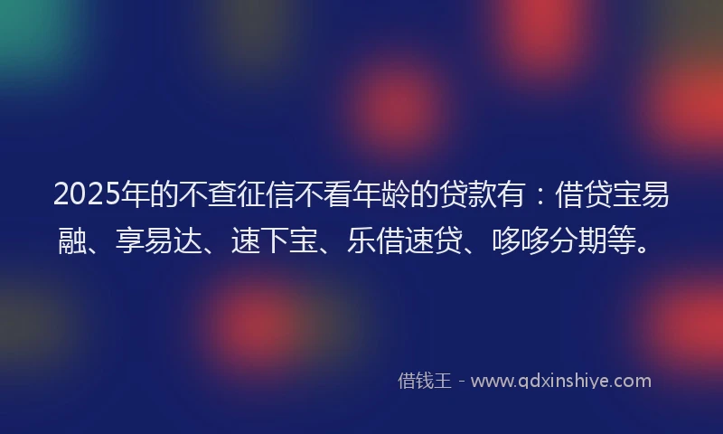 2025年的不查征信不看年龄的贷款有：借贷宝易融、享易达、速下宝、乐借速贷、哆哆分期等。