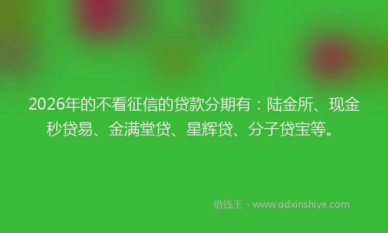 2026年的不看征信的贷款分期有：陆金所、现金秒贷易、金满堂贷、星辉贷、分子贷宝等。