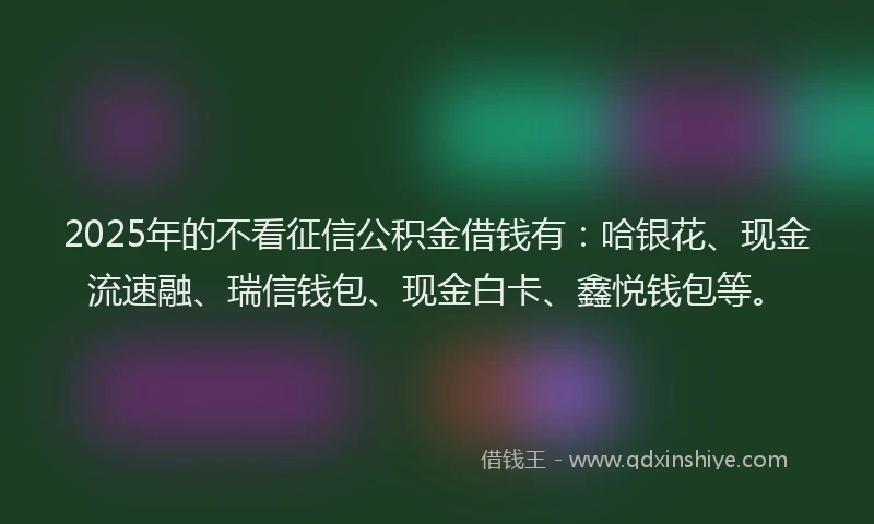 2025年的不看征信公积金借钱有：哈银花、现金流速融、瑞信钱包、现金白卡、鑫悦钱包等。