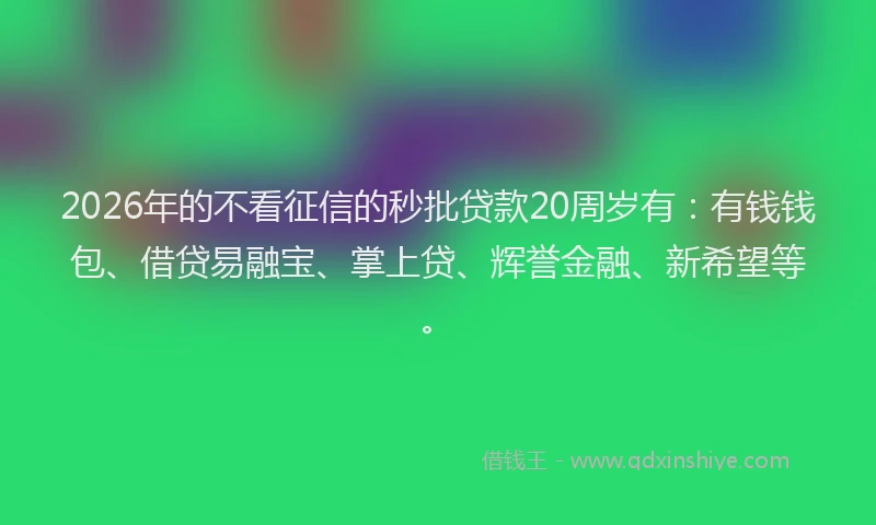 2026年的不看征信的秒批贷款20周岁有：有钱钱包、借贷易融宝、掌上贷、辉誉金融、新希望等。