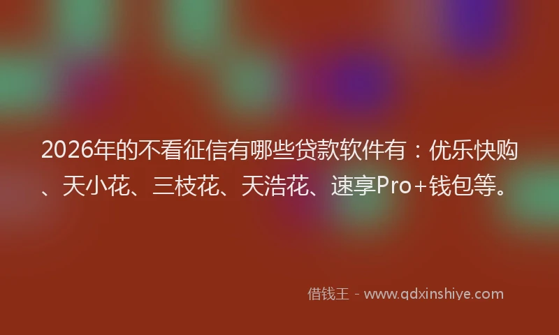 2026年的不看征信有哪些贷款软件有:优乐快购、天小花、三枝花、天浩花、速享Pro+钱包等。