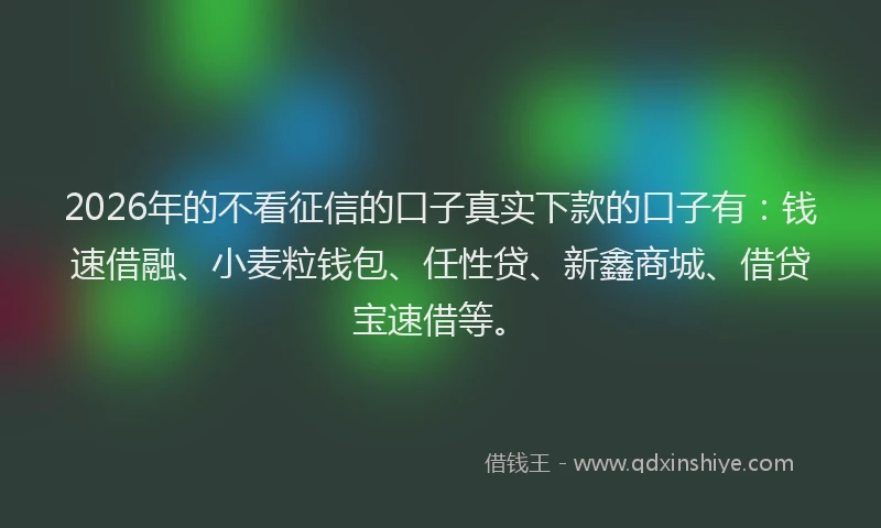 2026年的不看征信的口子真实下款的口子有：钱速借融、小麦粒钱包、任性贷、新鑫商城、借贷宝速借等。