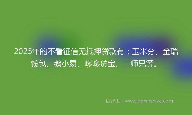2025年的不看征信无抵押贷款有：玉米分、金瑞钱包、鹅小易、哆哆贷宝、二师兄等。