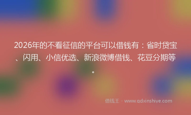 2026年的不看征信的平台可以借钱有：省时贷宝、闪用、小信优选、新浪微博借钱、花豆分期等。