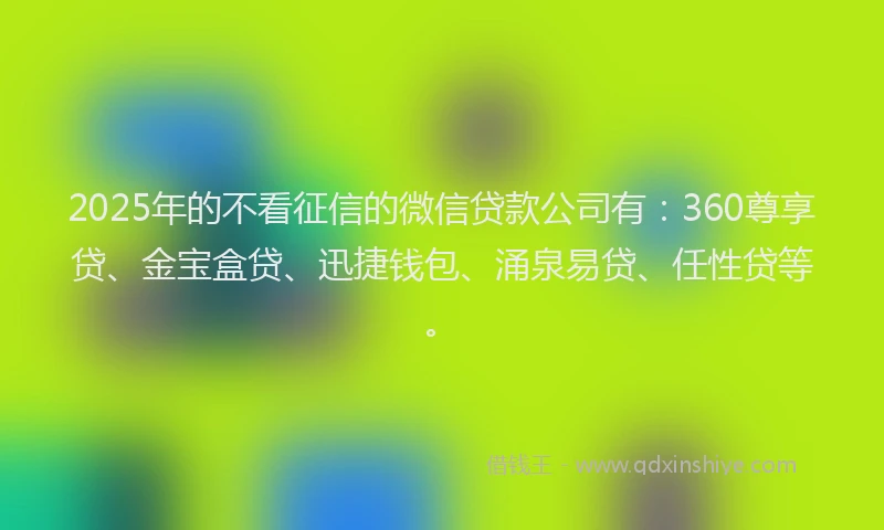 2025年的不看征信的微信贷款公司有：360尊享贷、金宝盒贷、迅捷钱包、涌泉易贷、任性贷等。