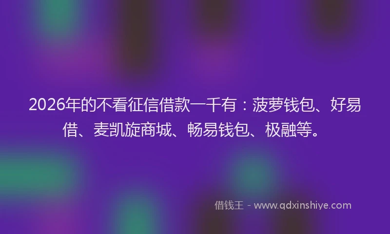 2026年的不看征信借款一千有：菠萝钱包、好易借、麦凯旋商城、畅易钱包、极融等。