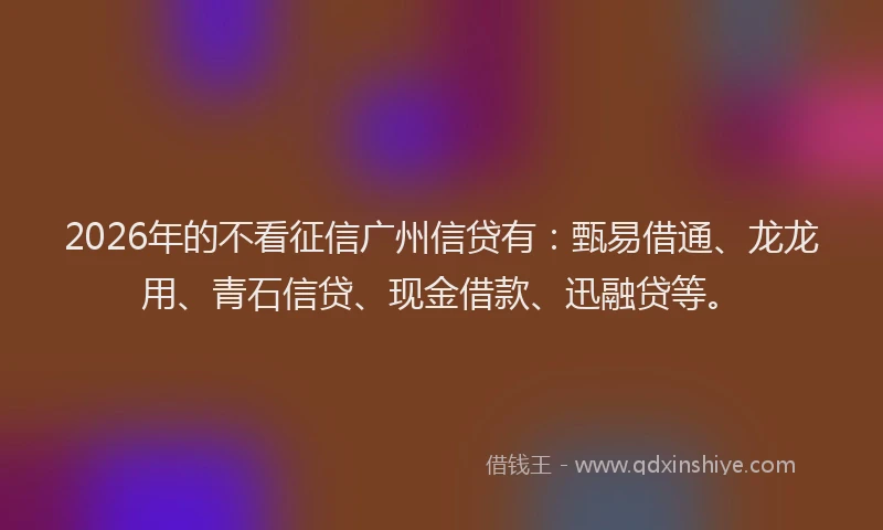 2026年的不看征信广州信贷有：甄易借通、龙龙用、青石信贷、现金借款、迅融贷等。