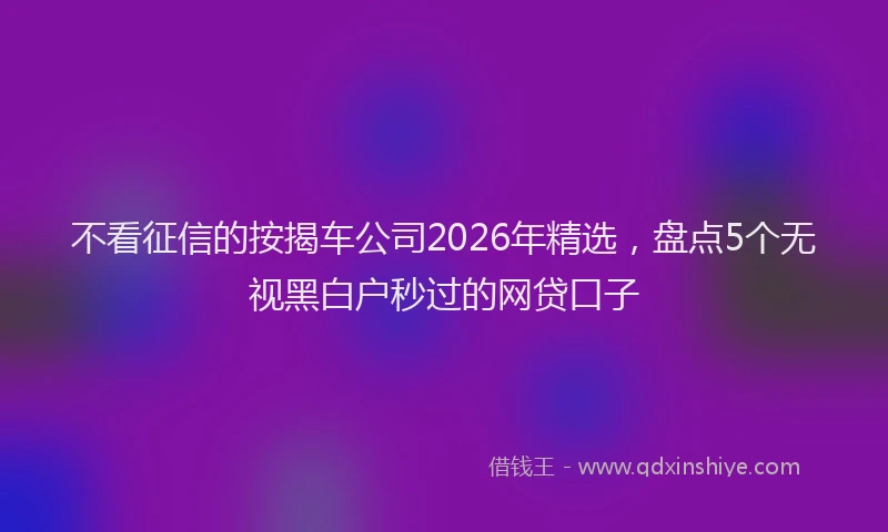 不看征信的按揭车公司2026年精选，盘点5个无视黑白户秒过的网贷口子