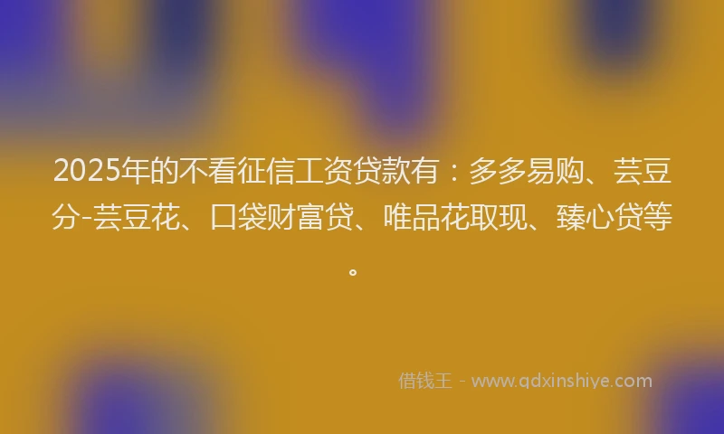 2025年的不看征信工资贷款有：多多易购、芸豆分-芸豆花、口袋财富贷、唯品花取现、臻心贷等。