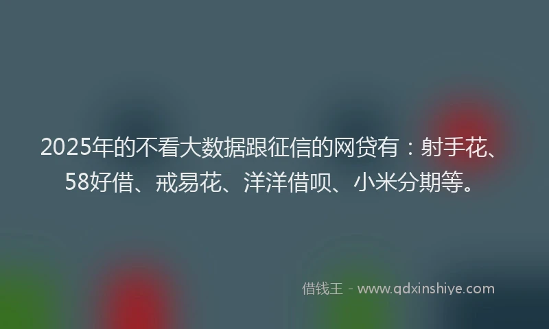 2025年的不看大数据跟征信的网贷有:射手花、58好借、戒易花、洋洋借呗、小米分期等。