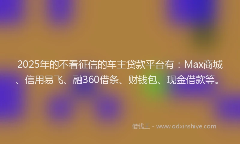 2025年的不看征信的车主贷款平台有：Max商城、信用易飞、融360借条、财钱包、现金借款等。