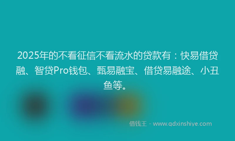 2025年的不看征信不看流水的贷款有：快易借贷融、智贷Pro钱包、甄易融宝、借贷易融途、小丑鱼等。