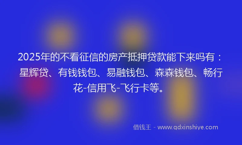 2025年的不看征信的房产抵押贷款能下来吗有：星辉贷、有钱钱包、易融钱包、森森钱包、畅行花-信用飞-飞行卡等。