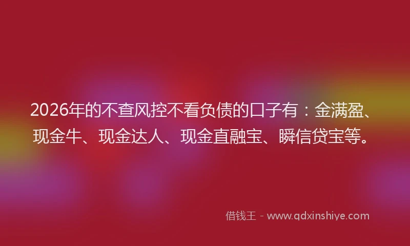 2026年的不查风控不看负债的口子有：金满盈、现金牛、现金达人、现金直融宝、瞬信贷宝等。
