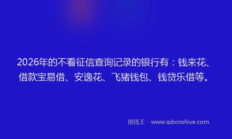 2026年的不看征信查询记录的银行有：钱来花、借款宝易借、安逸花、飞猪钱包、钱贷乐借等。
