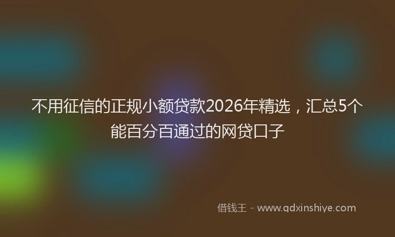 不用征信的正规小额贷款2026年精选，汇总5个能百分百通过的网贷口子