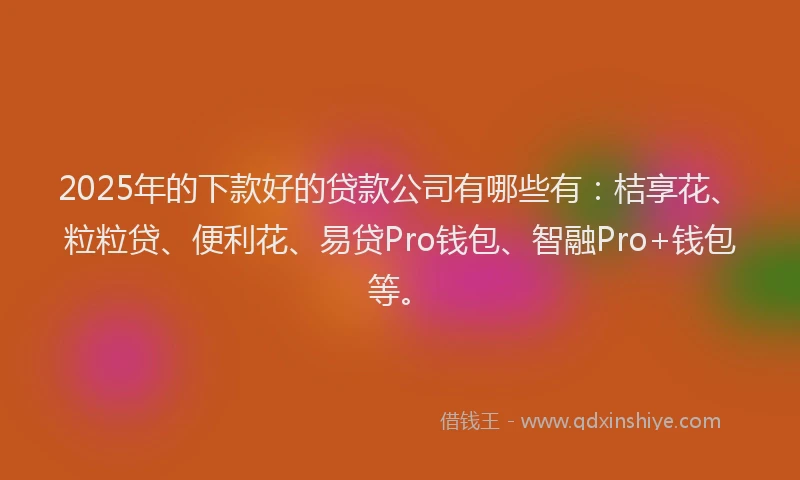 2025年的下款好的贷款公司有哪些有：桔享花、粒粒贷、便利花、易贷Pro钱包、智融Pro+钱包等。