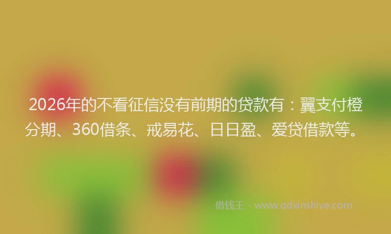 2026年的不看征信没有前期的贷款有：翼支付橙分期、360借条、戒易花、日日盈、爱贷借款等。