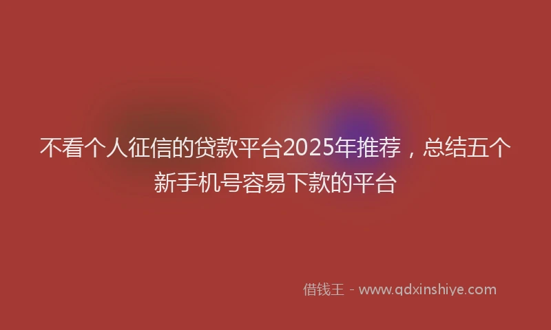 不看个人征信的贷款平台2025年推荐，总结五个新手机号容易下款的平台