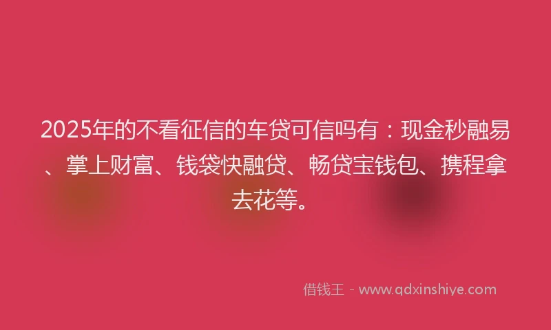 2025年的不看征信的车贷可信吗有：现金秒融易、掌上财富、钱袋快融贷、畅贷宝钱包、携程拿去花等。