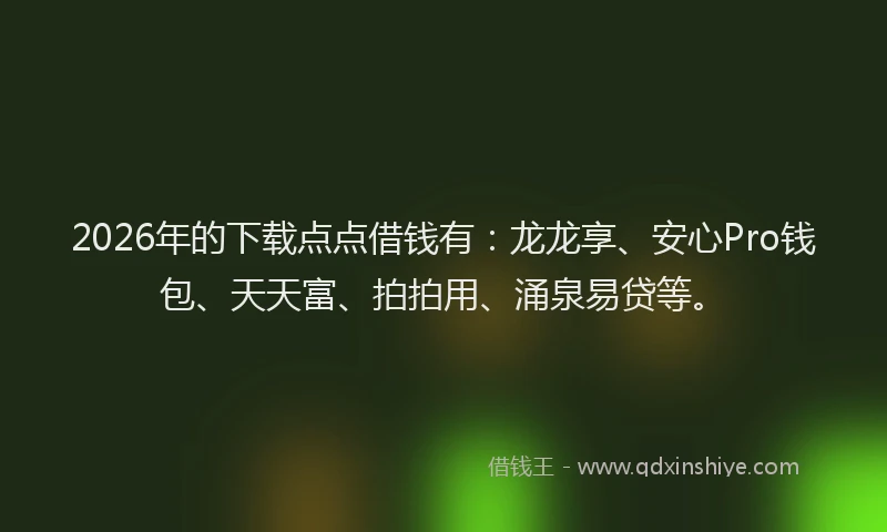 2026年的下载点点借钱有：龙龙享、安心Pro钱包、天天富、拍拍用、涌泉易贷等。