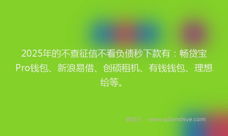 2025年的不查征信不看负债秒下款有:畅贷宝Pro钱包、新浪易借、创硕租机、有钱钱包、理想给等。
