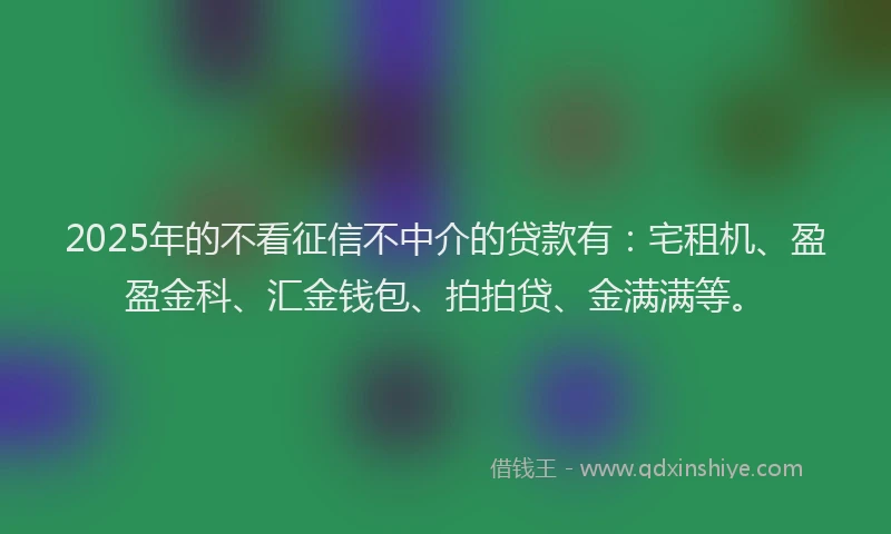 2025年的不看征信不中介的贷款有：宅租机、盈盈金科、汇金钱包、拍拍贷、金满满等。