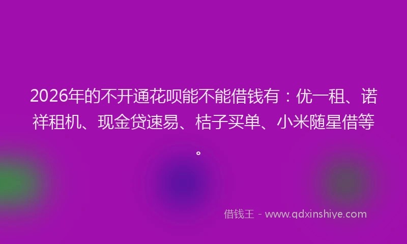 2026年的不开通花呗能不能借钱有：优一租、诺祥租机、现金贷速易、桔子买单、小米随星借等。