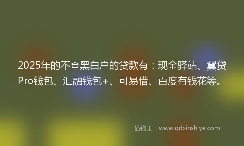 2025年的不查黑白户的贷款有:现金驿站、翼贷Pro钱包、汇融钱包+、可易借、百度有钱花等。