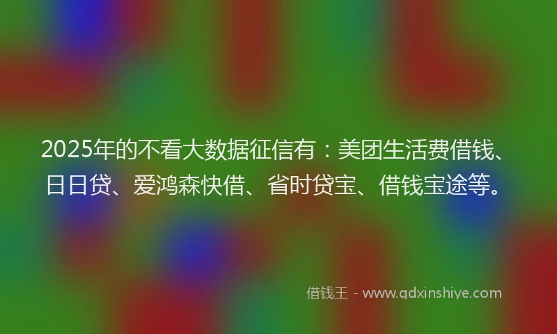 2025年的不看大数据征信有：美团生活费借钱、日日贷、爱鸿森快借、省时贷宝、借钱宝途等。