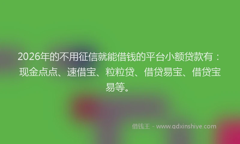 2026年的不用征信就能借钱的平台小额贷款有：现金点点、速借宝、粒粒贷、借贷易宝、借贷宝易等。
