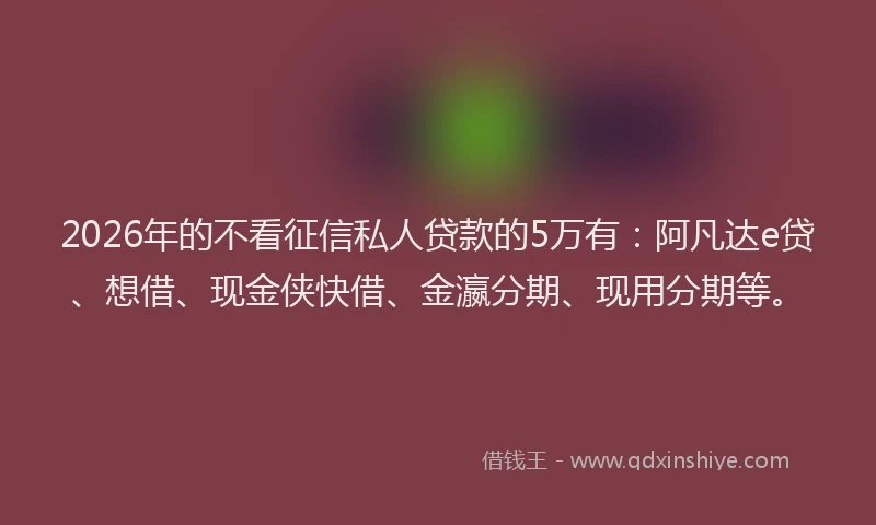 2026年的不看征信私人贷款的5万有：阿凡达e贷、想借、现金侠快借、金瀛分期、现用分期等。
